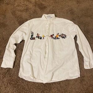 Vintage 1994 looney tunes tug a war button bottom shirt